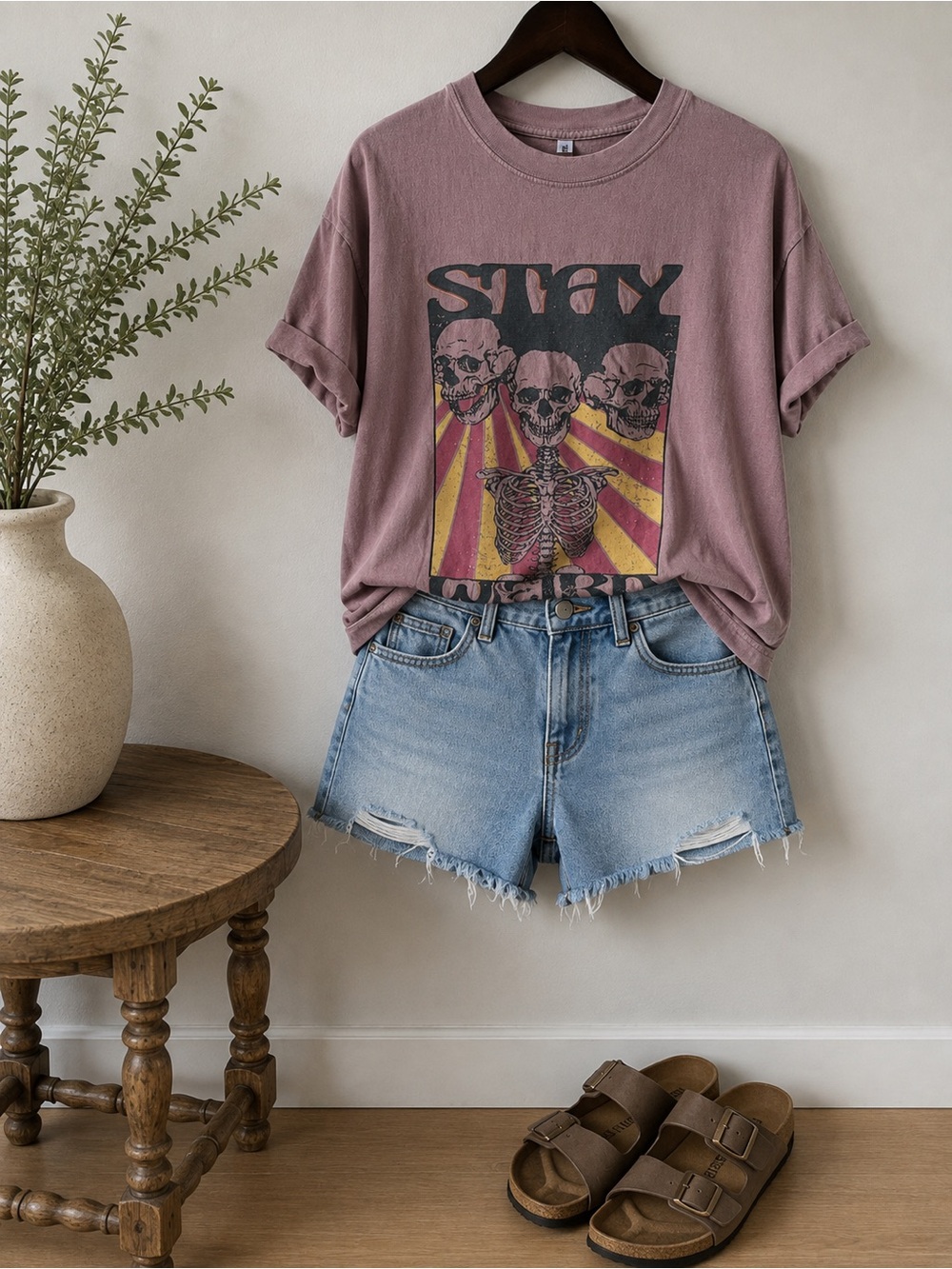 Graphic T| Stay Weird| Retro | Dusty Mauve Pink | Size Large |Pebby Forevee